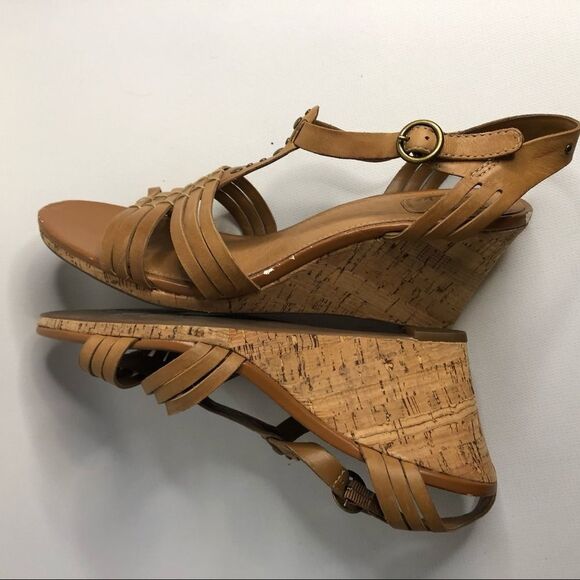 Clarks Strappy T Strap Open Toe Cork Wedges - Picture 6 of 7
